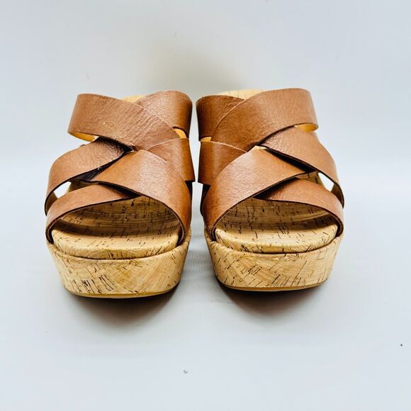 Kork Ease Shoes Womens 10 Brown Leather Wedge Cork Heels Slides Comfort Casual - Picture 9 of 12